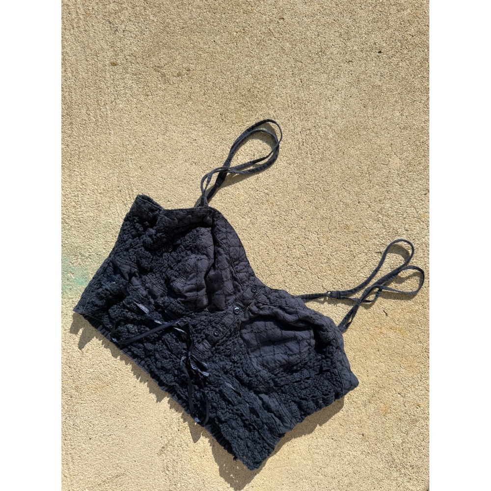 y2k 2000s American Eagle Navy Blue Eyelet Smocked Crop Top Adjustable Straps